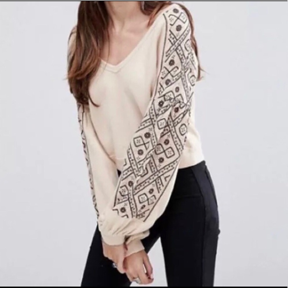 Free People Señorita embroidered cropped sweater